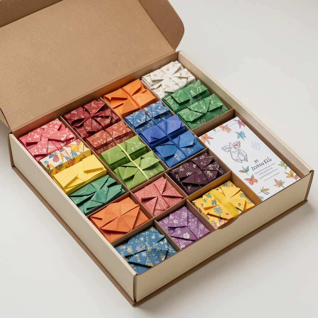 Kağıt origami seti 500 yaprak 20 renk çift yüz desenli kağıtlar ve 30 model talimat kitabı ile kutu seti